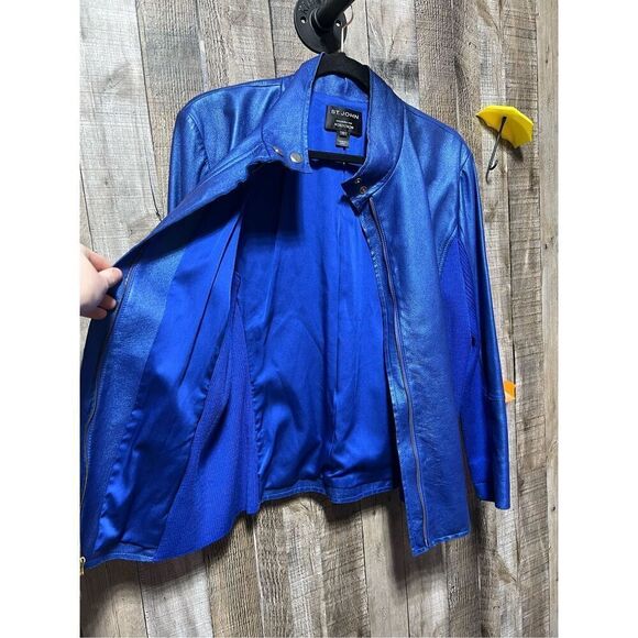 St John Metallic Blue Lamb Leather Jacket - Picture 3 of 5
